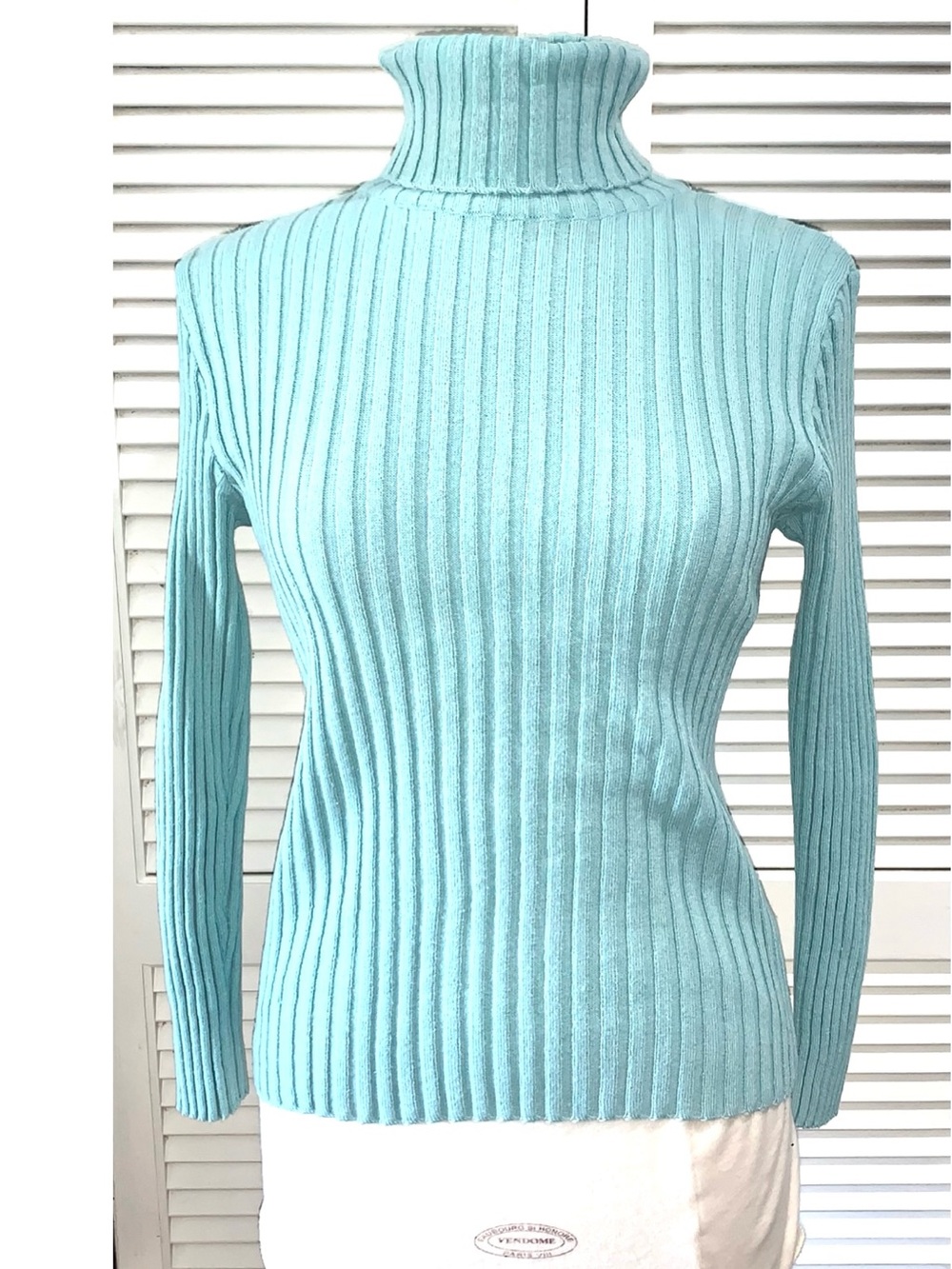 Vintage 90s PresentCo turquoise turtleneck, ribbed long sleeve sweater Small
